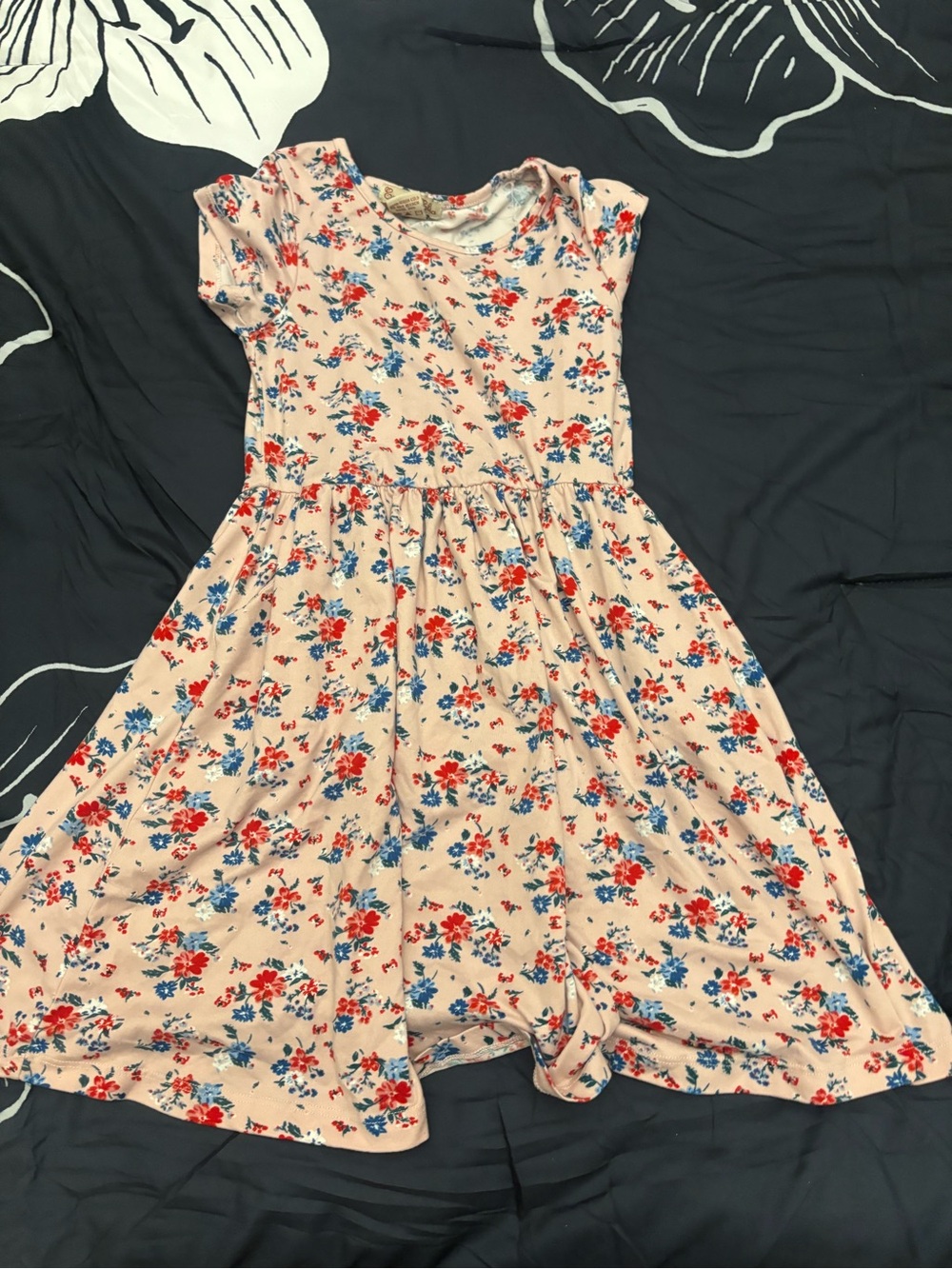 Girls Cream Floral Short-Sleeve Twirl Dress by